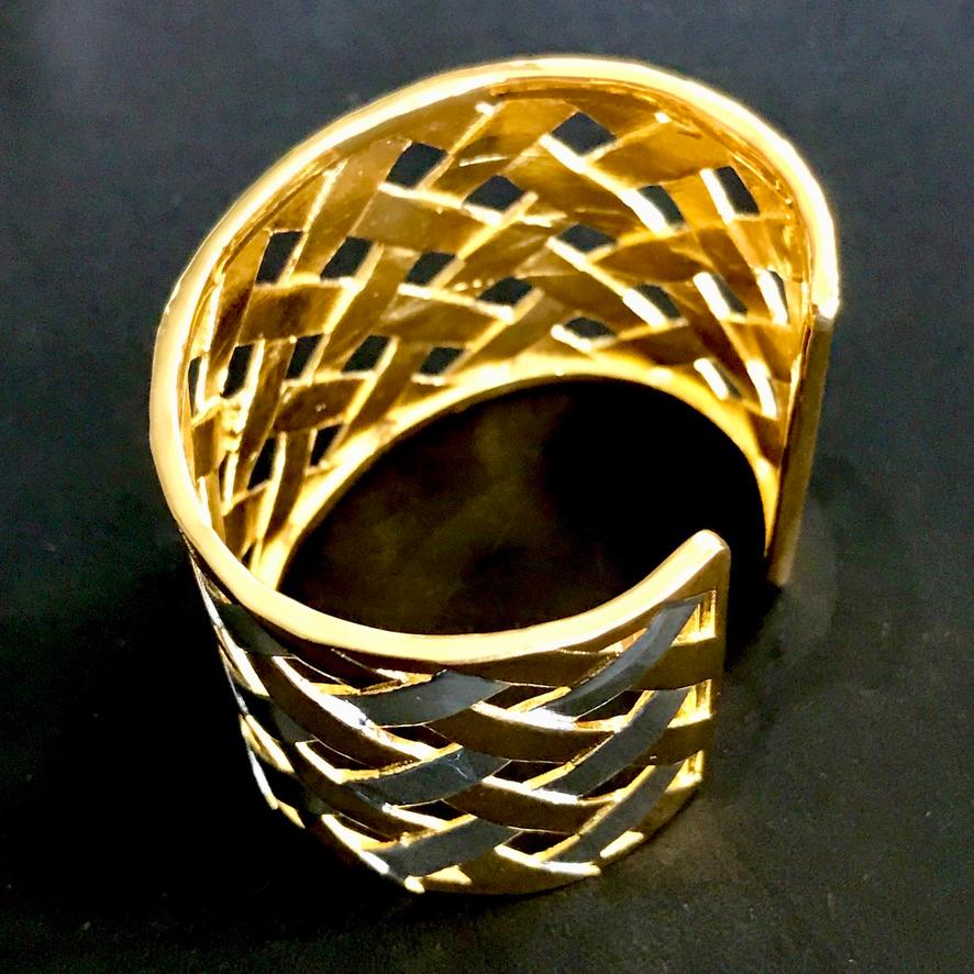 Manchette en ruban tissé argent et or en vente 1