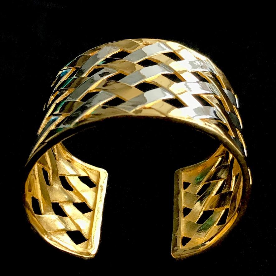 Manchette en ruban tissé argent et or en vente 3