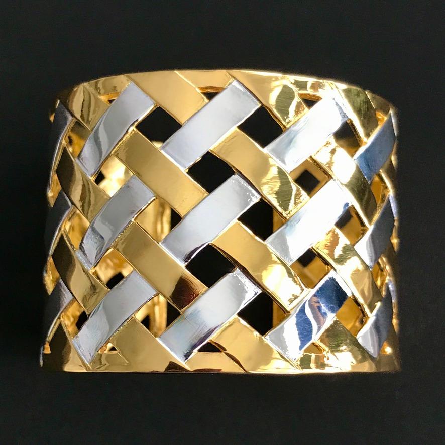 Manchette en ruban tissé argent et or en vente 4