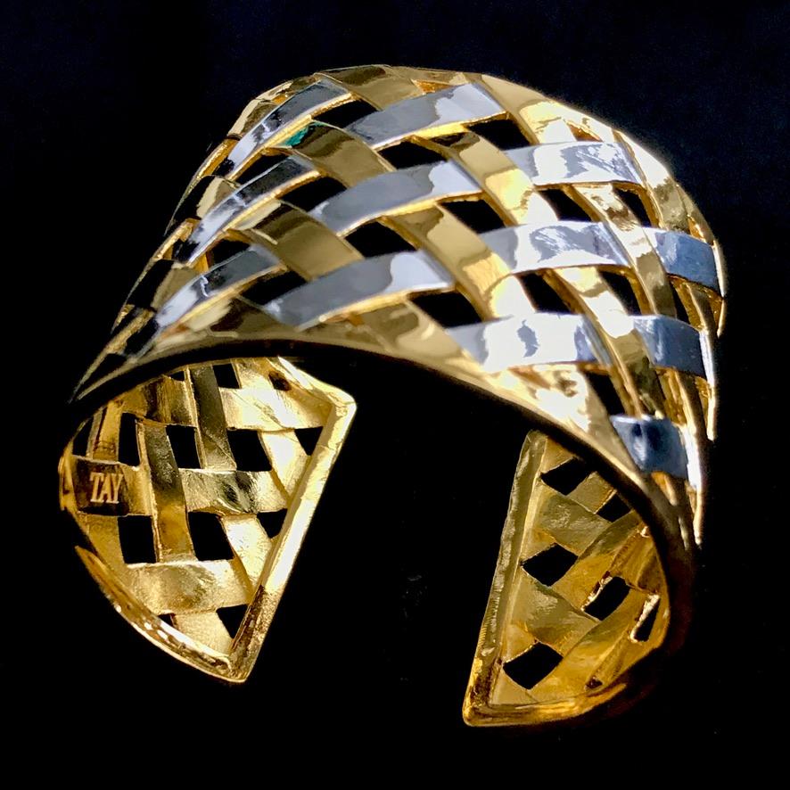 Manchette en ruban tissé argent et or en vente 5