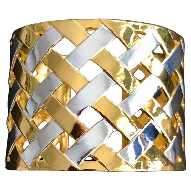 Manchette en ruban tissé argent et or en vente