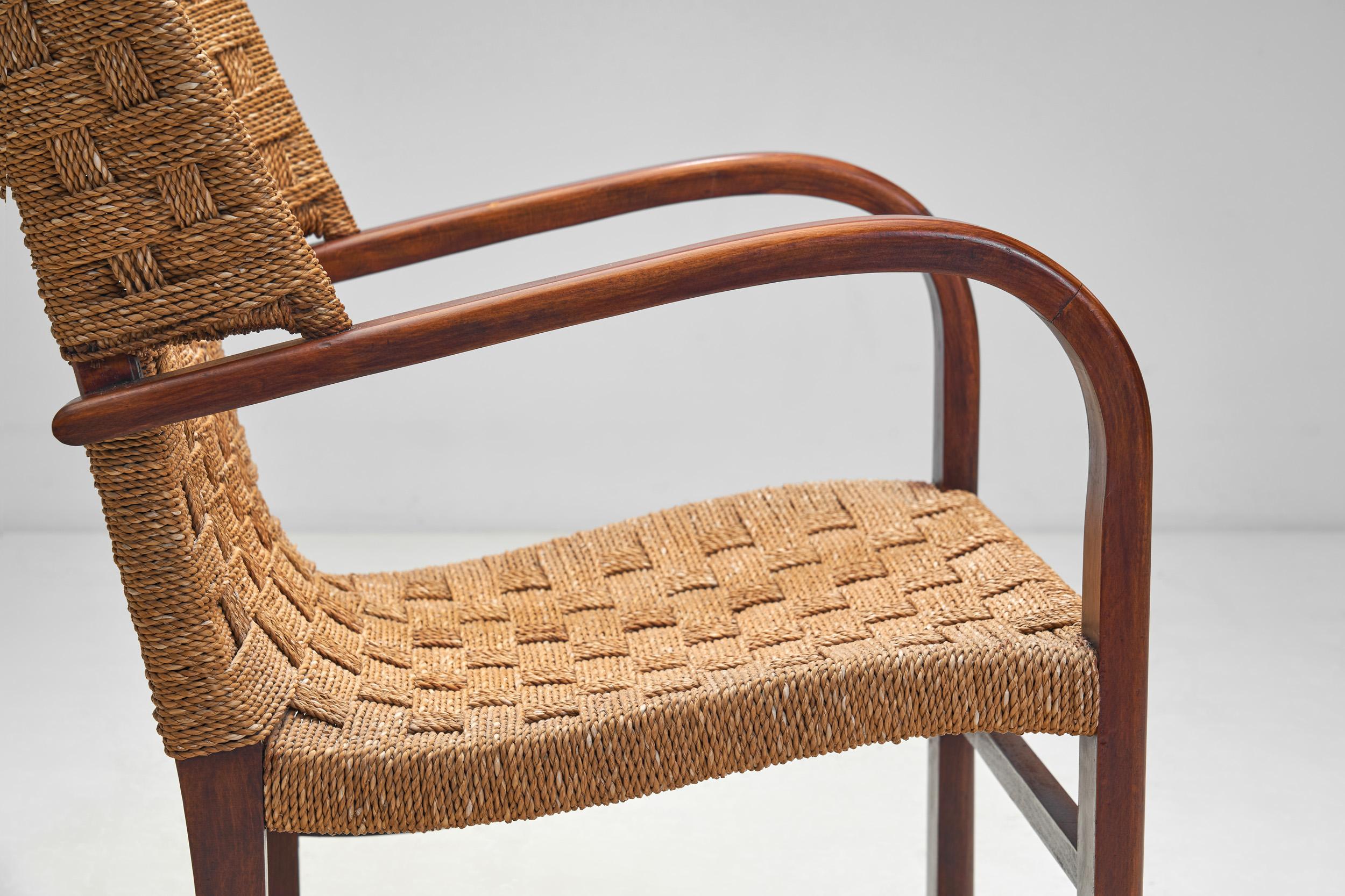 Sillón de cuerda tejida a la manera de Erich Diekmann, Países Bajos, década de 1940 en venta 2