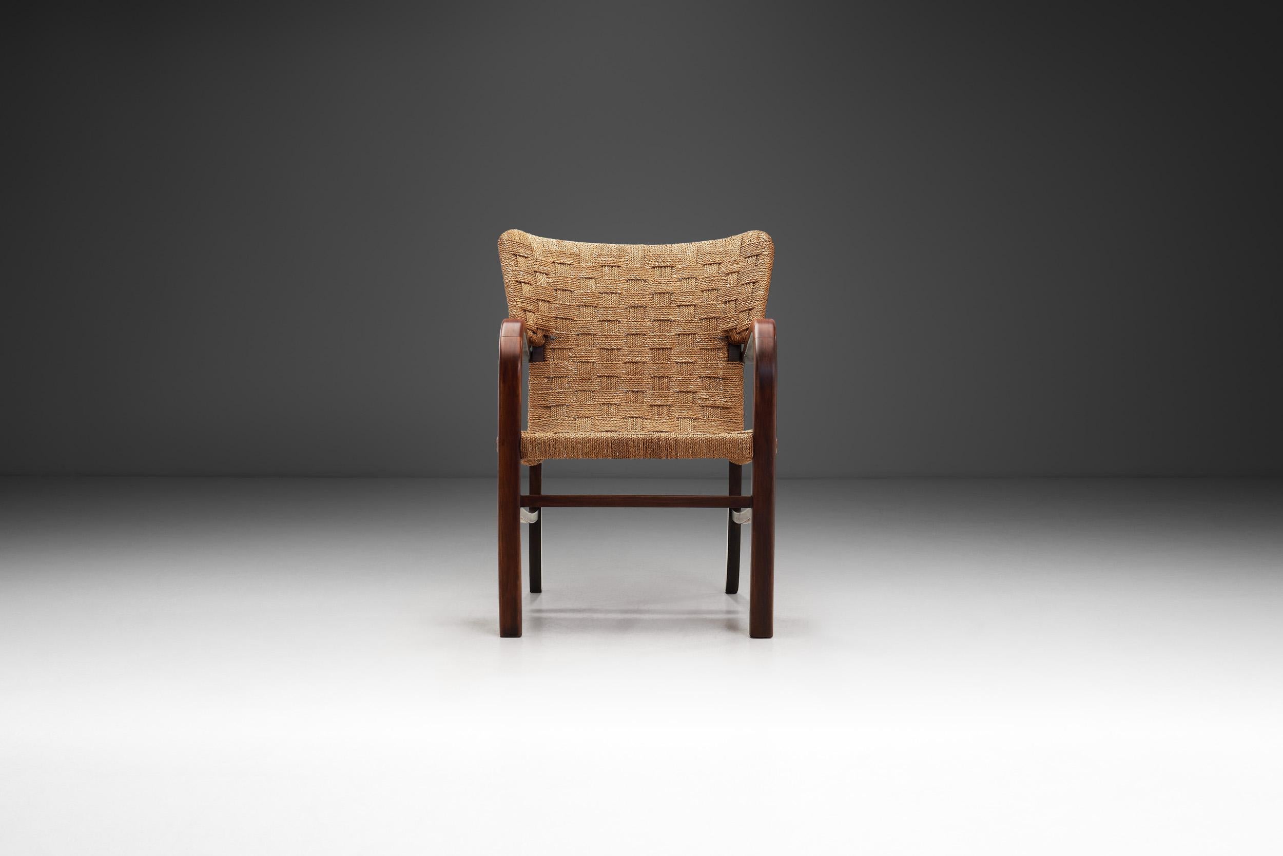 Sillón de cuerda tejida a la manera de Erich Diekmann, Países Bajos, década de 1940 Moderno de mediados de siglo en venta