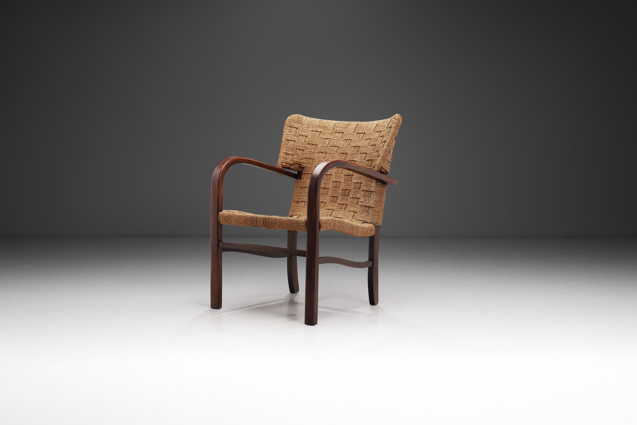 Sillón de cuerda tejida a la manera de Erich Diekmann, Países Bajos, década de 1940 Holandés en venta