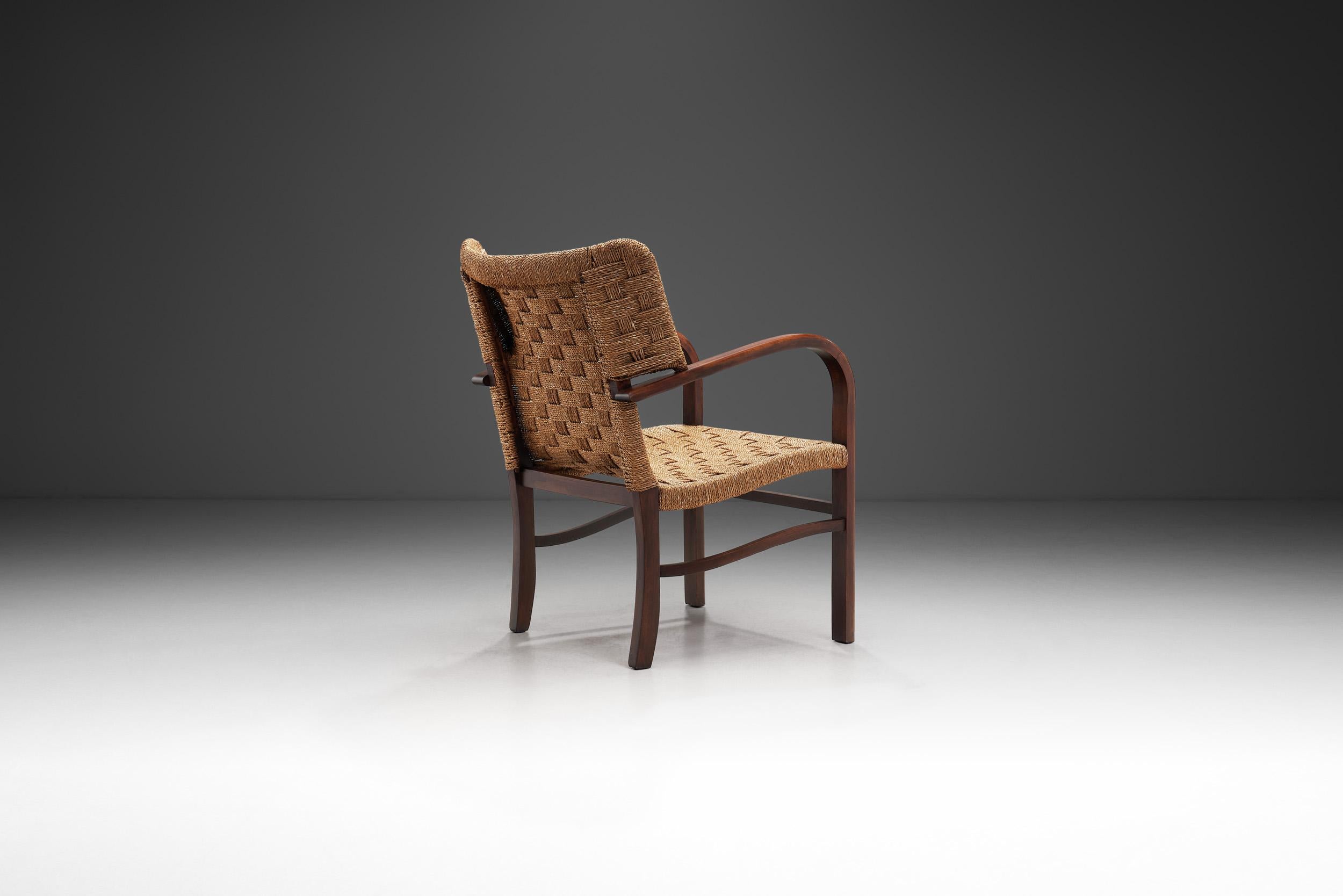 Sillón de cuerda tejida a la manera de Erich Diekmann, Países Bajos, década de 1940 Tejido en venta