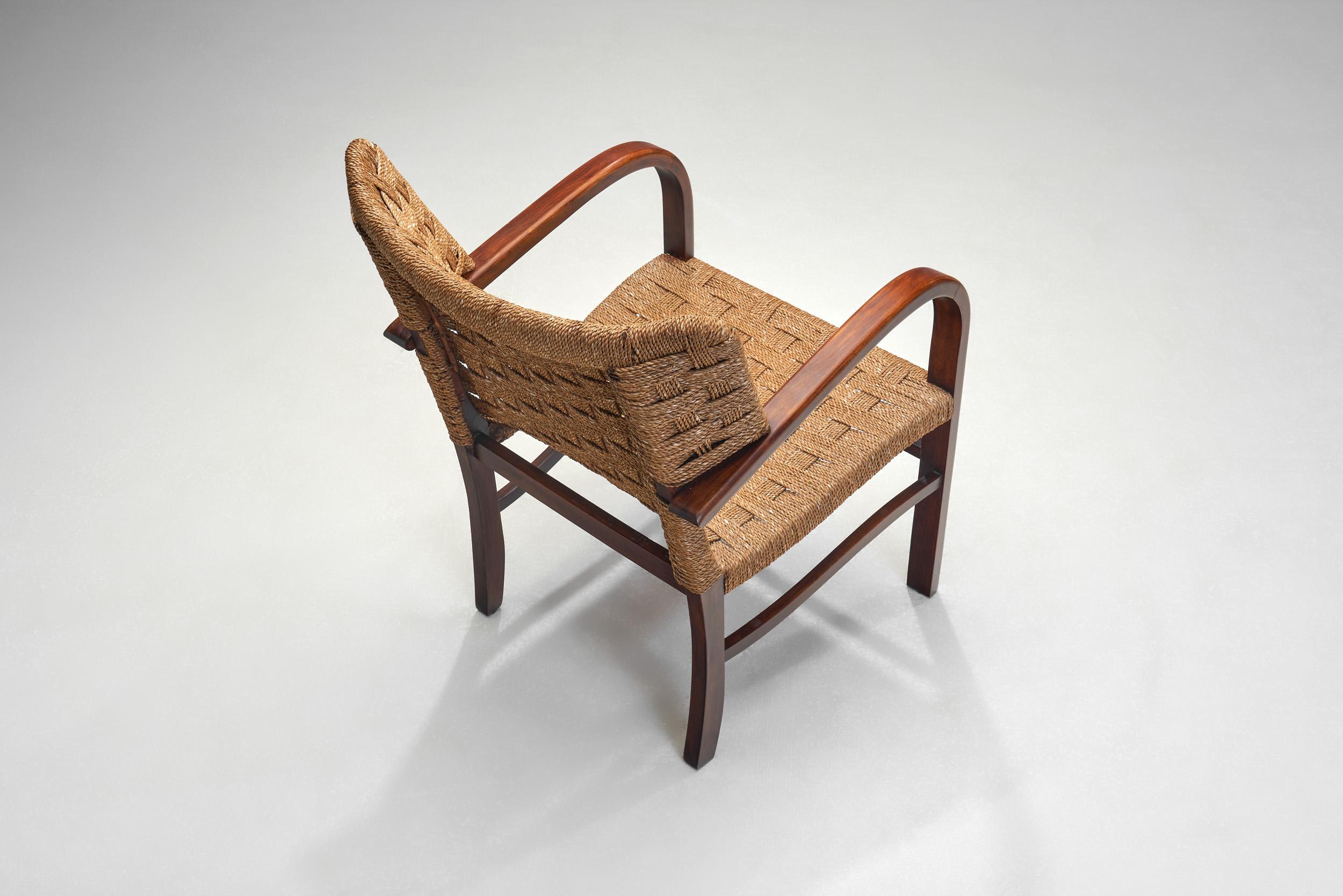 Sillón de cuerda tejida a la manera de Erich Diekmann, Países Bajos, década de 1940 en Bueno estado para la venta en Utrecht, NL