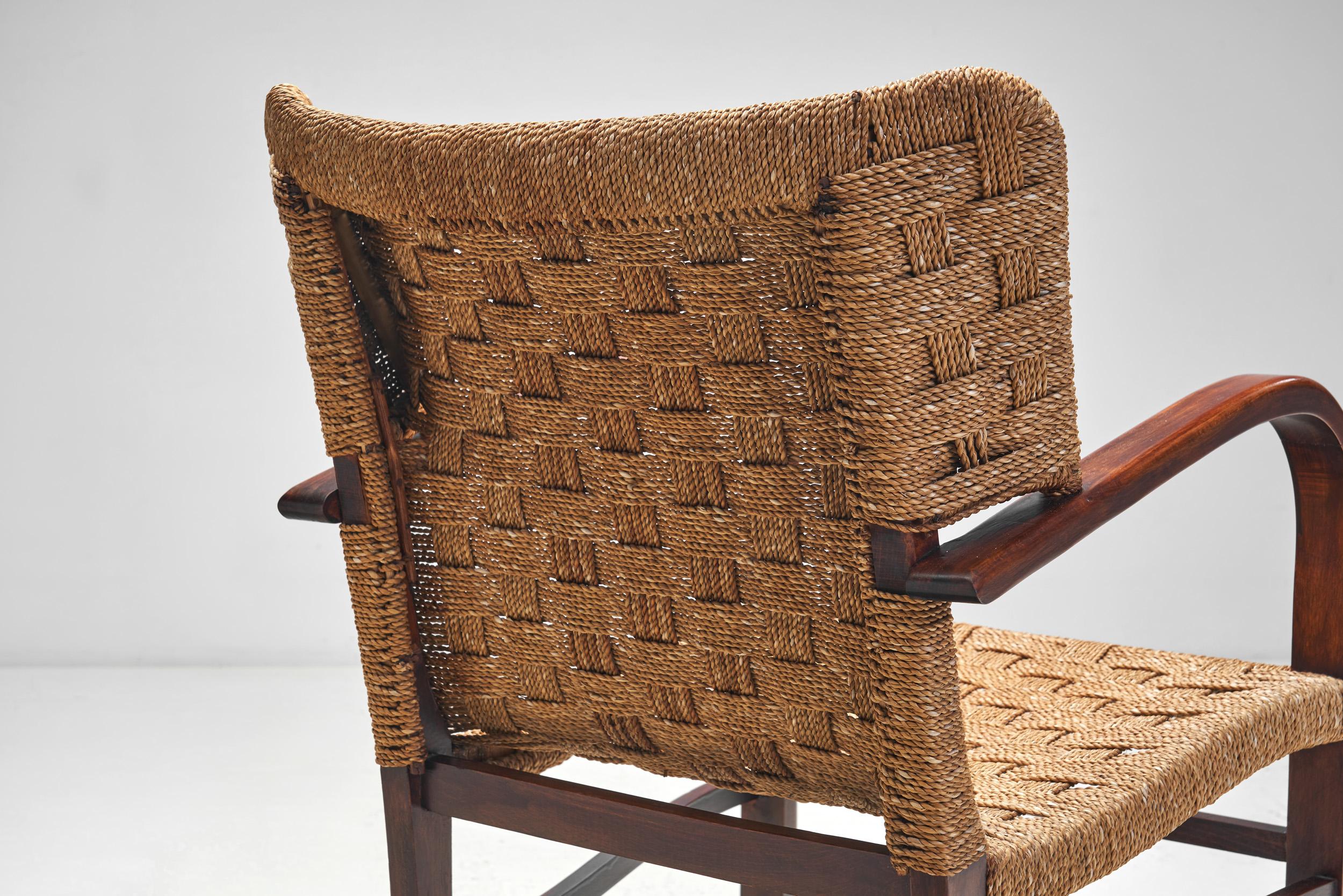 Sillón de cuerda tejida a la manera de Erich Diekmann, Países Bajos, década de 1940 mediados del siglo XX en venta