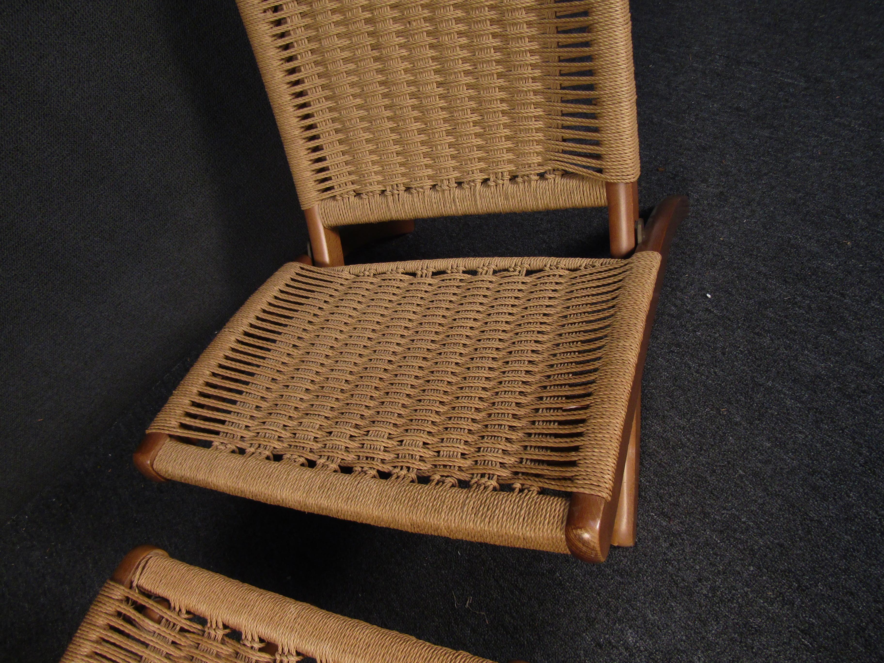 20th Century Woven Rope Chair with Ottoman
