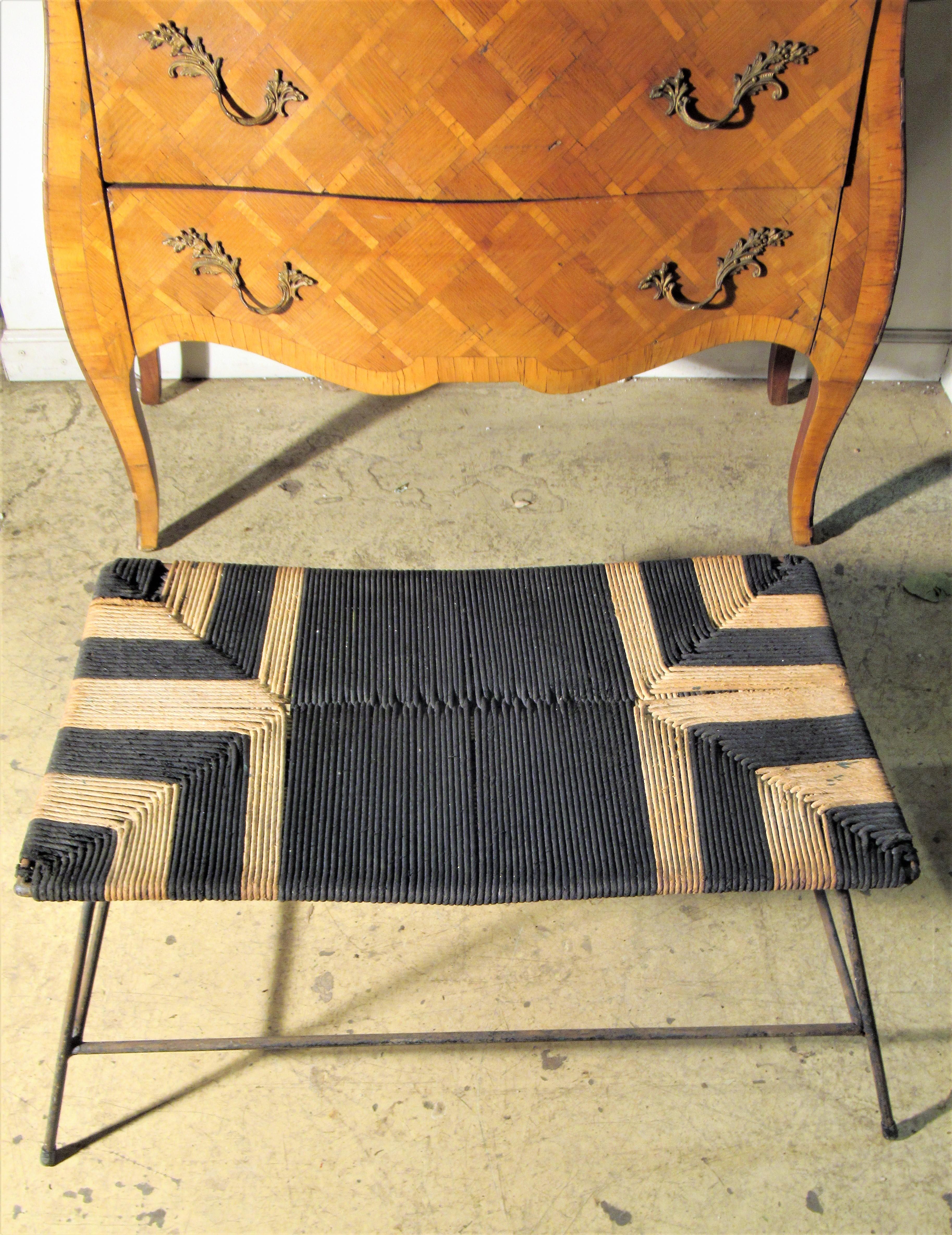  Woven Rope Seat Iron Stool, 1950's 2