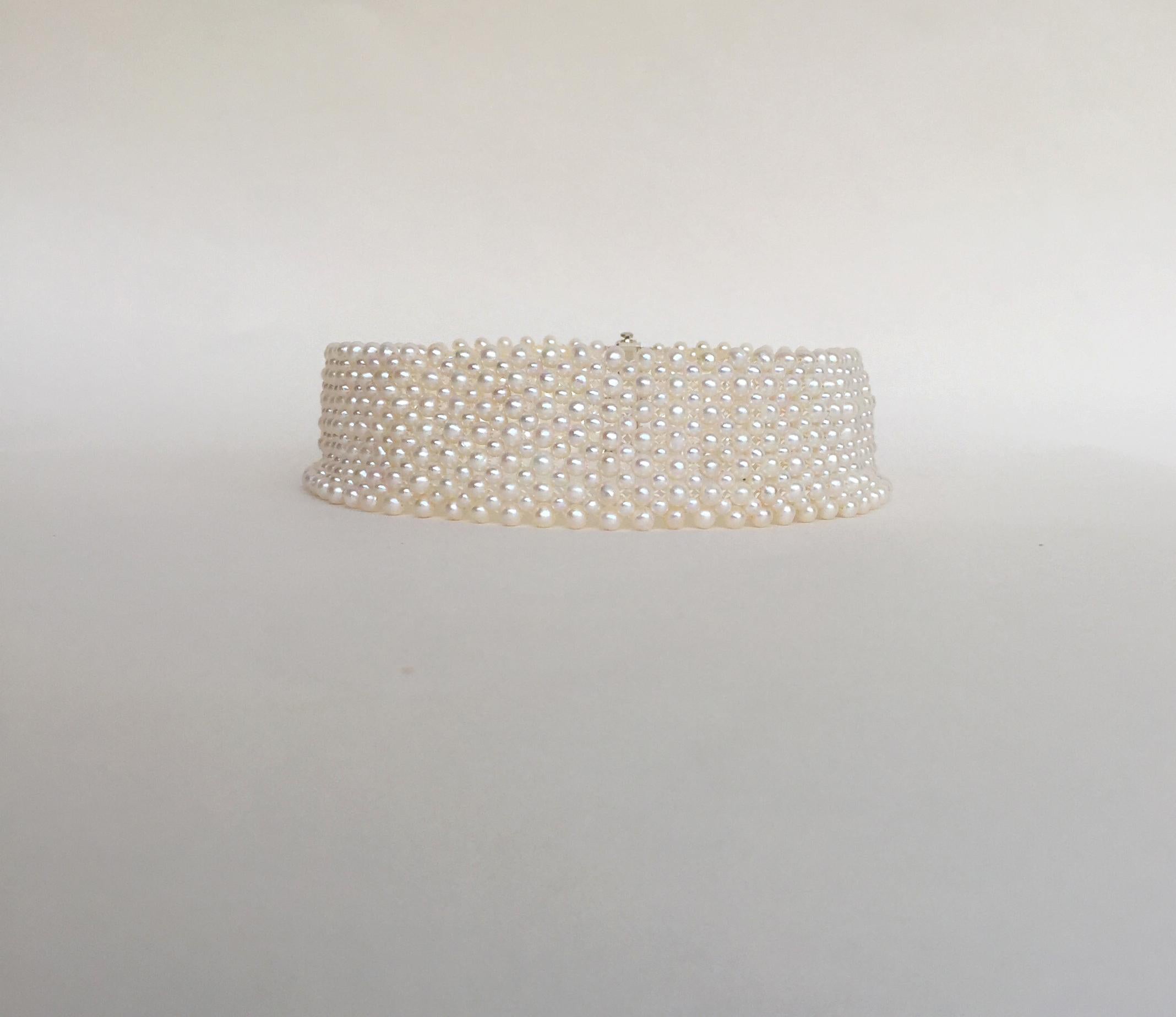 Woven Round White Pearl Wide Choker with Sterling Silver Sliding Clasp 4