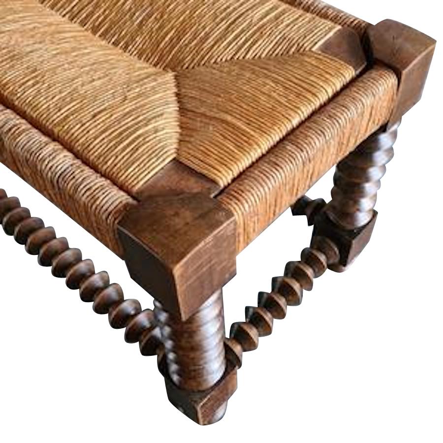 Mid-20th Century Woven Rush and Oak Bench by Victor Courtray, France, 1950s
