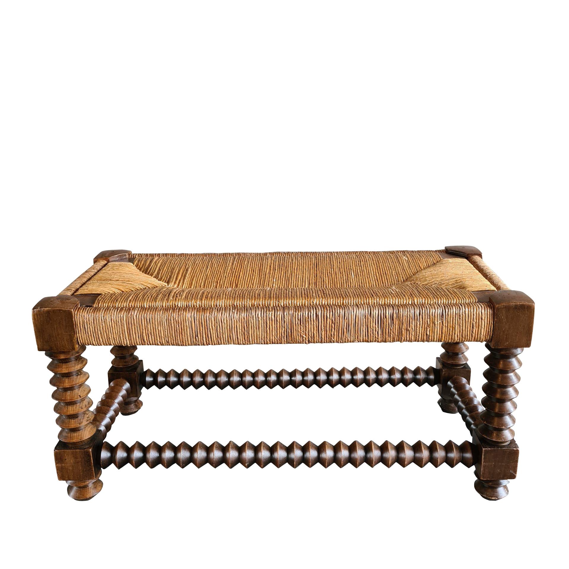 Woven Rush and Oak Bench by Victor Courtray, France, 1950s In Good Condition In New York, NY