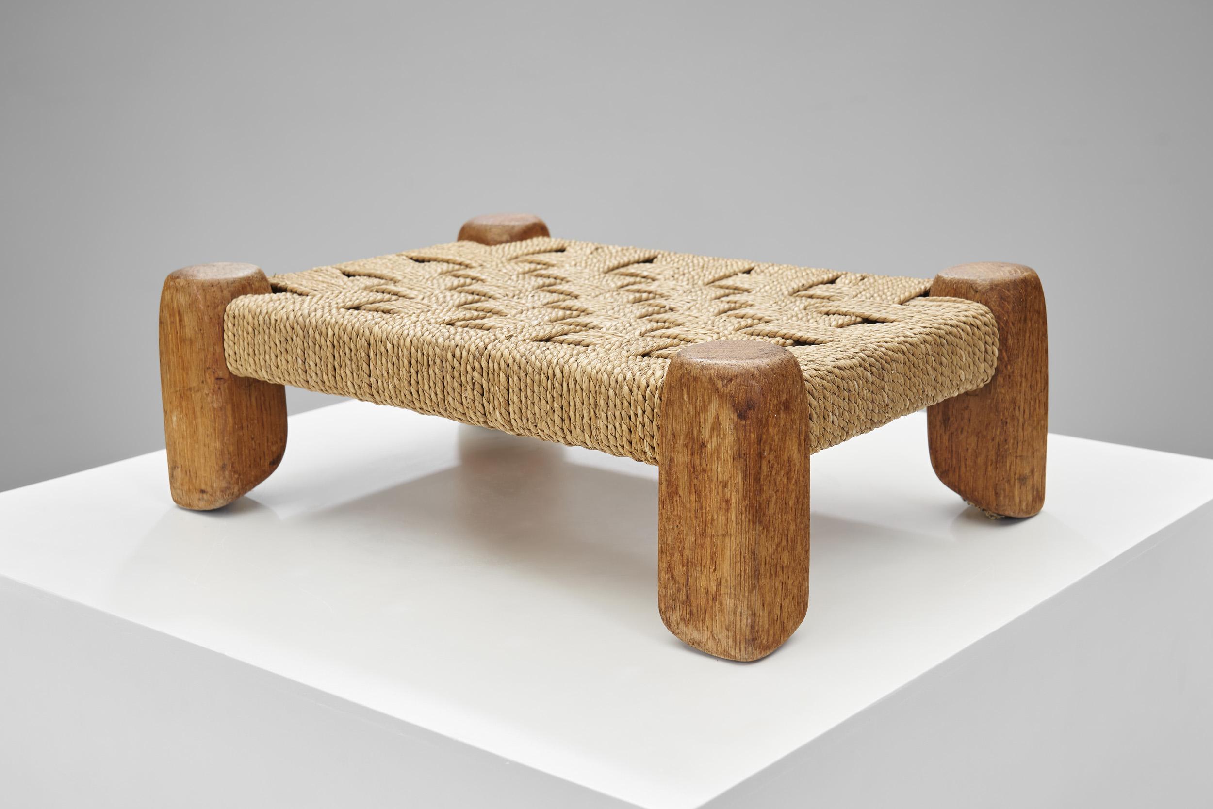 Woven Rush and Wood Stool, Europe ca 1950s For Sale 4