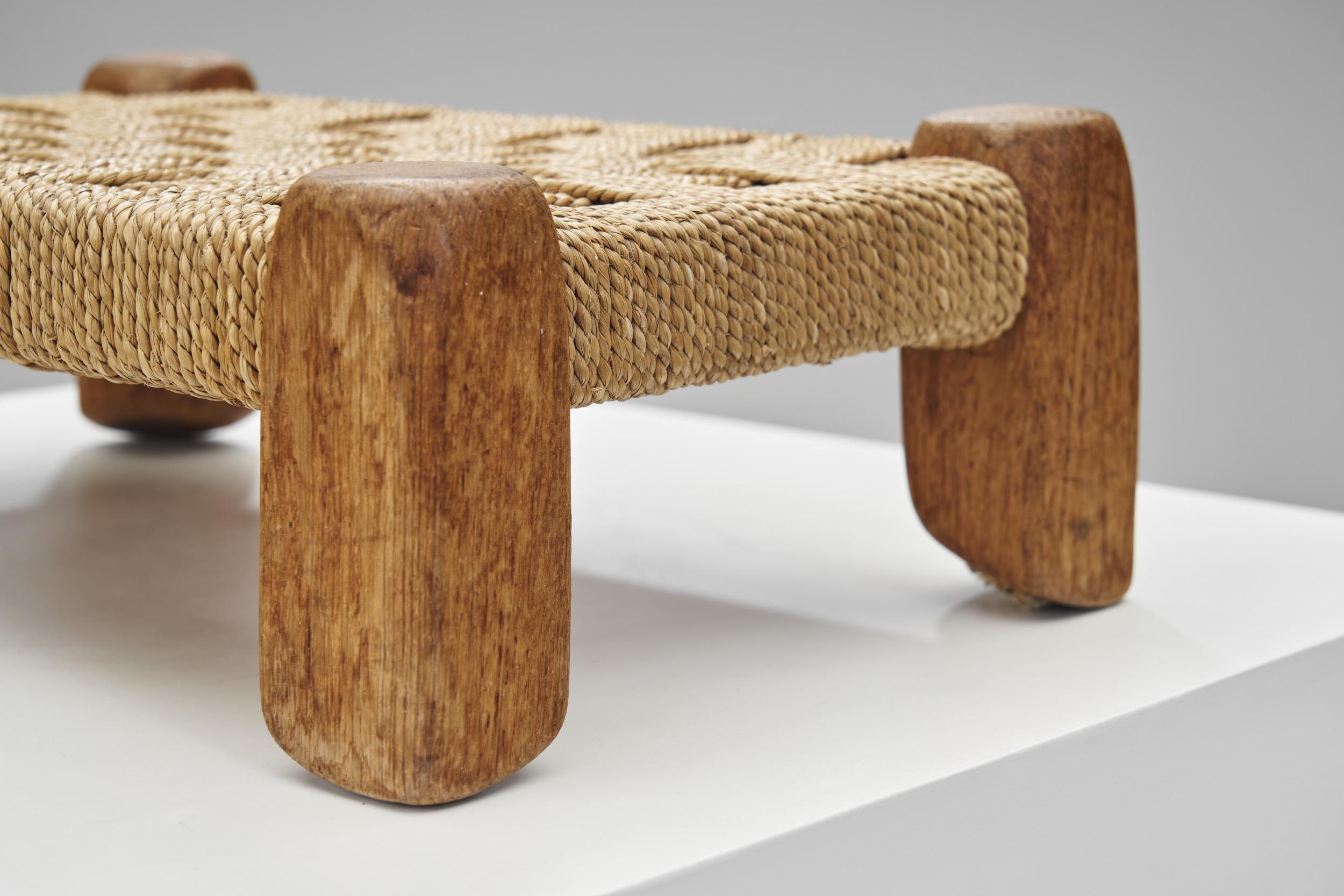 Woven Rush and Wood Stool, Europe ca 1950s For Sale 5