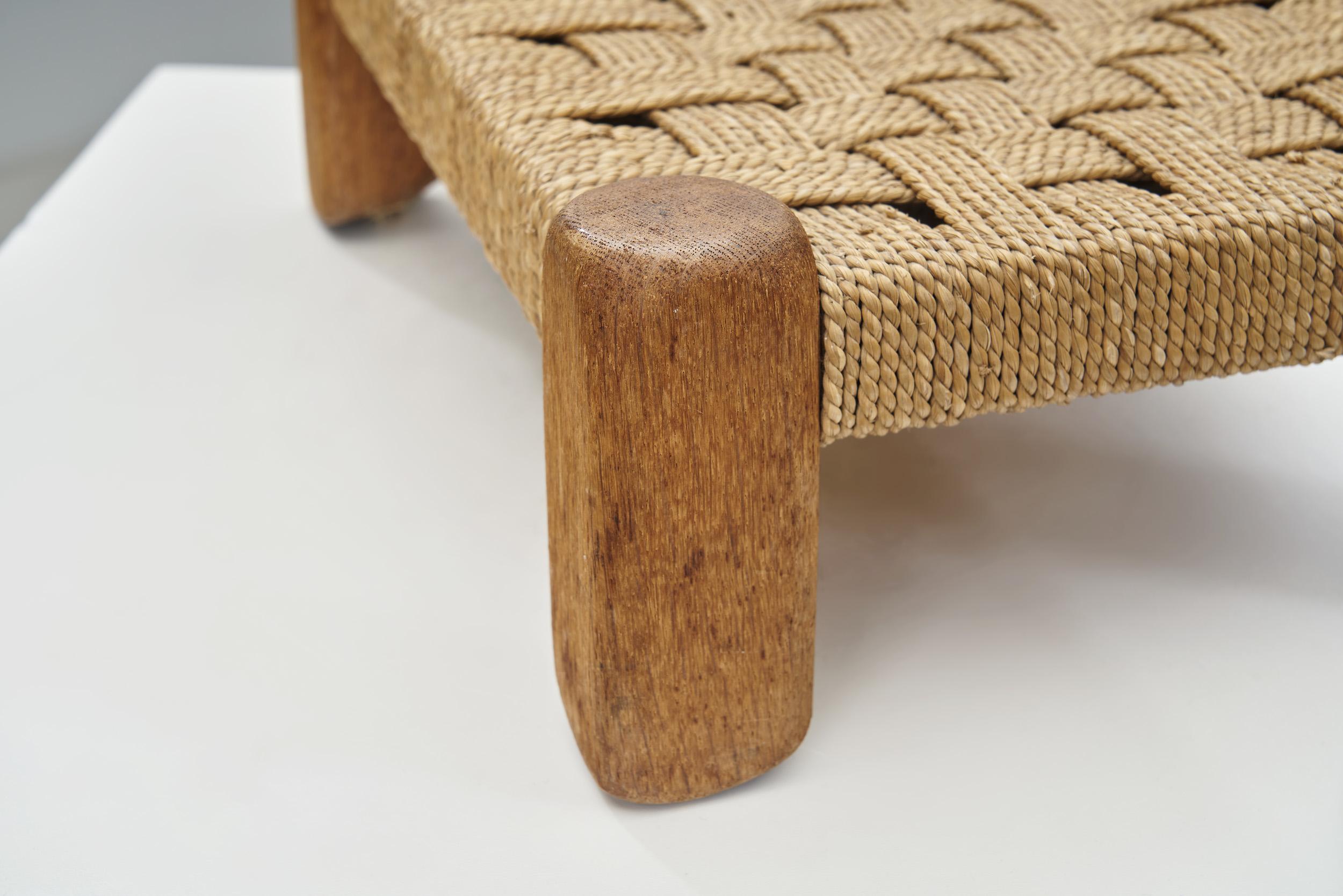 Woven Rush and Wood Stool, Europe ca 1950s For Sale 6