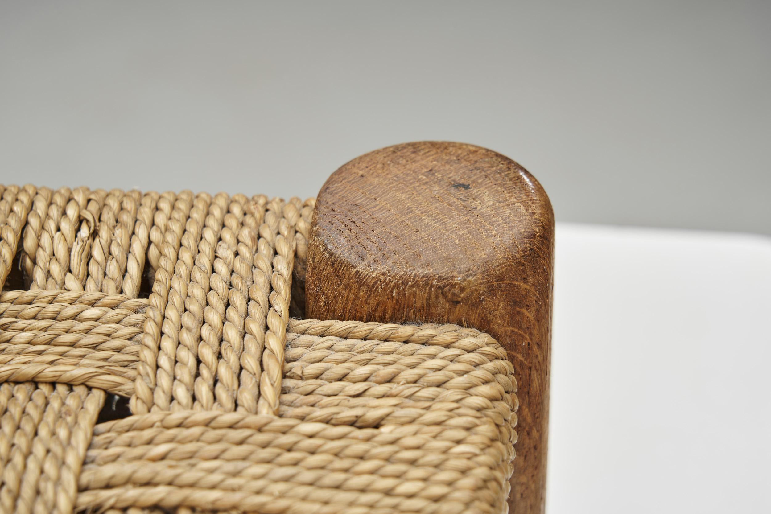Woven Rush and Wood Stool, Europe ca 1950s For Sale 2