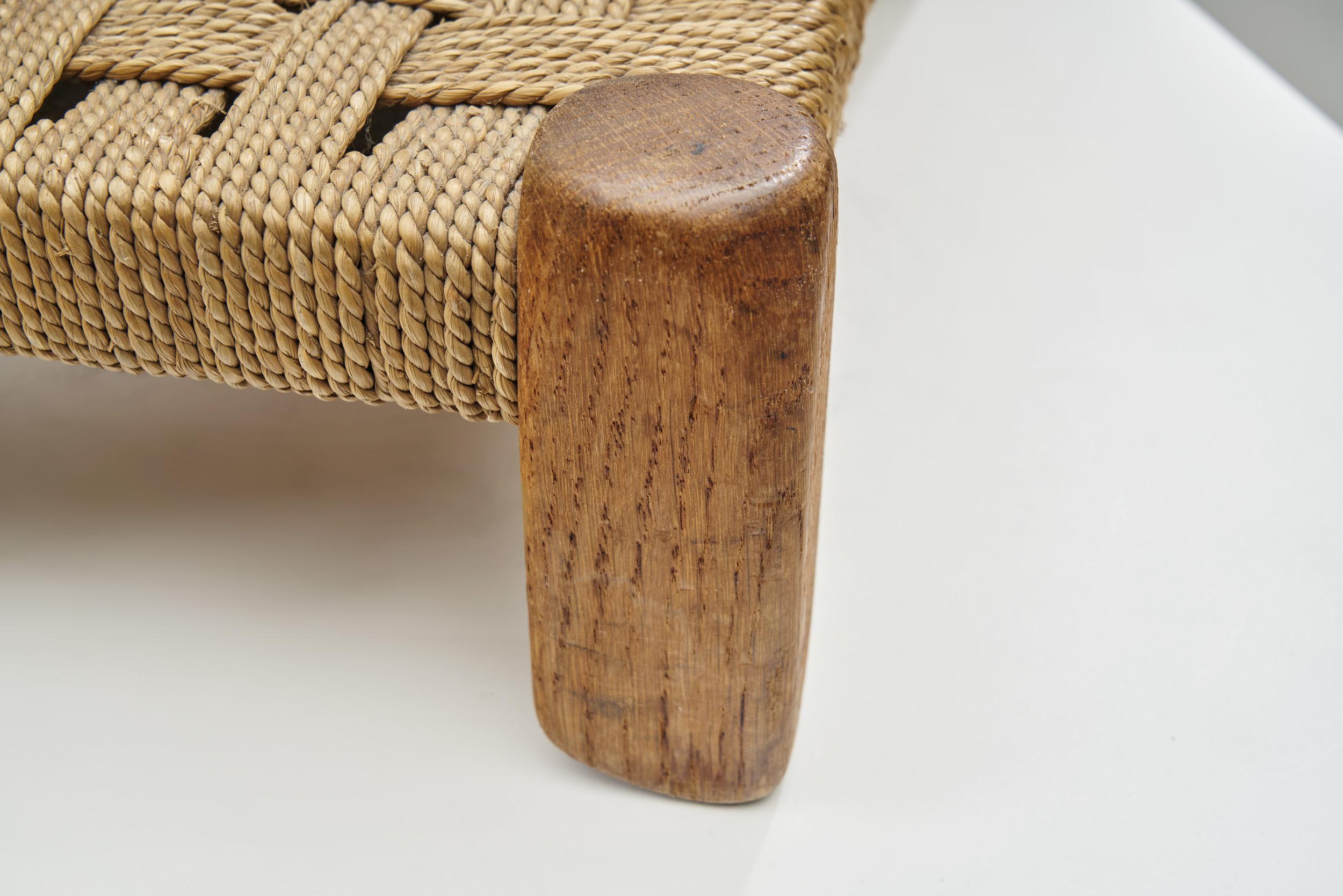 Woven Rush and Wood Stool, Europe ca 1950s For Sale 3