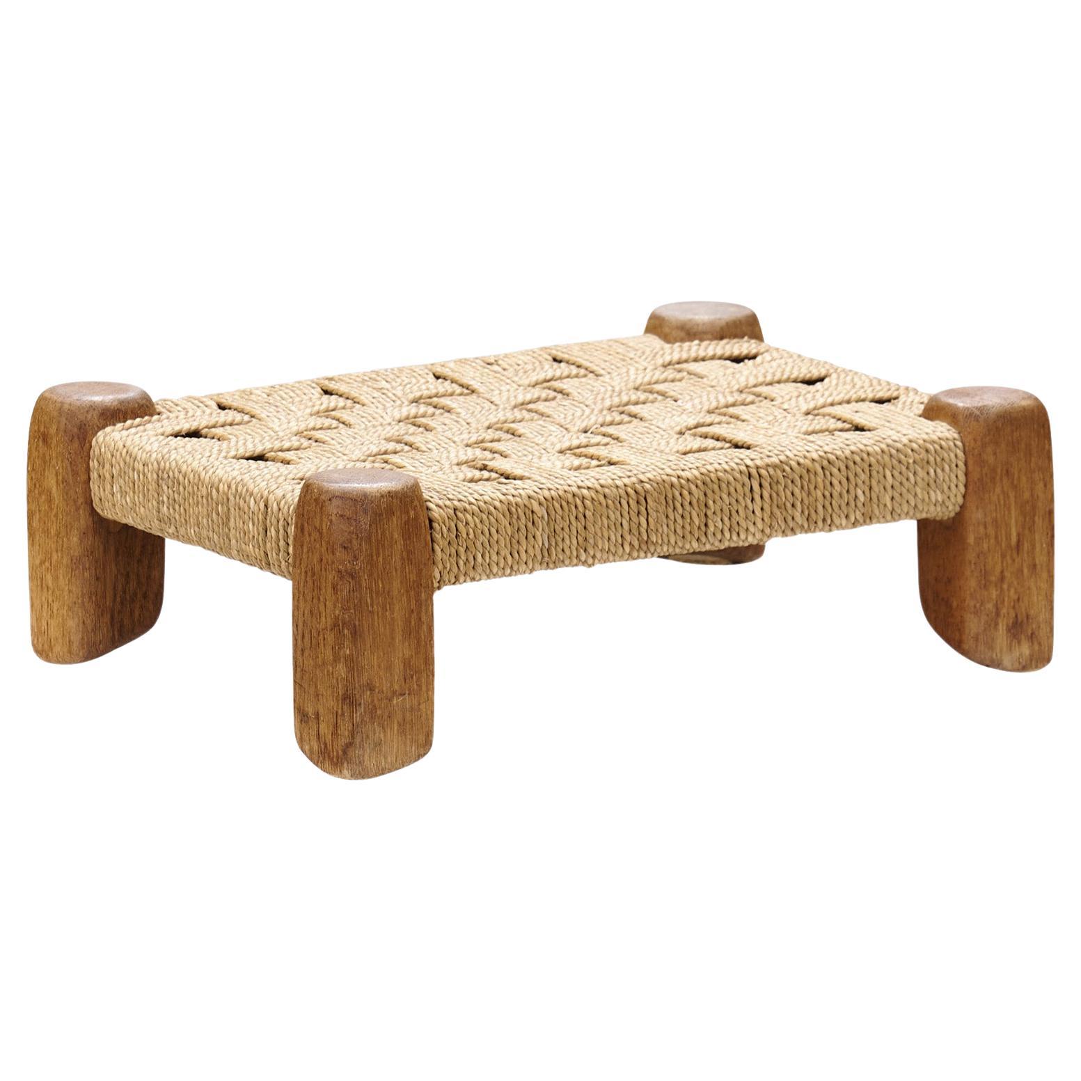 Woven Rush and Wood Stool, Europe ca 1950s For Sale