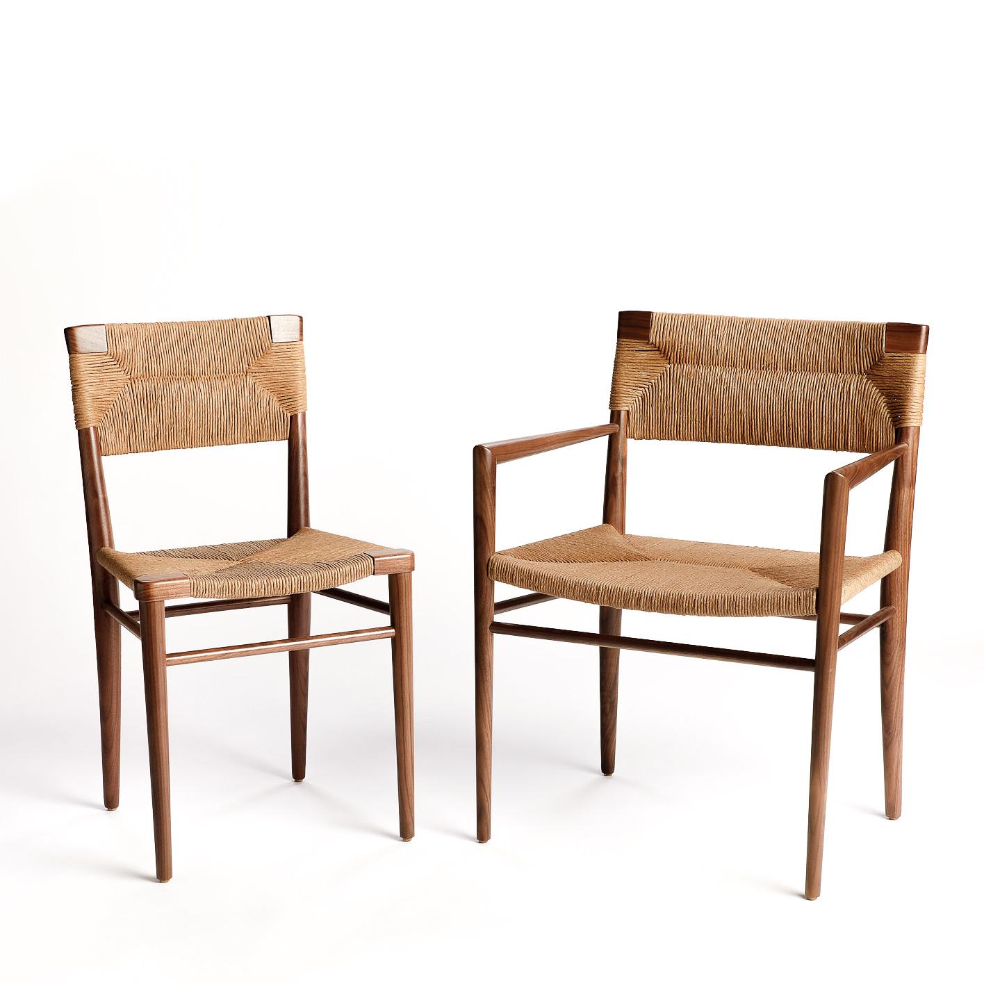 American Woven Rush-Backed Dining Armchair by Mel Smilow For Sale