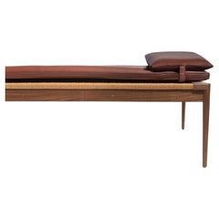Woven Rush Daybed in Walnut with Leather Pillow and Cushion by Mel Smilow