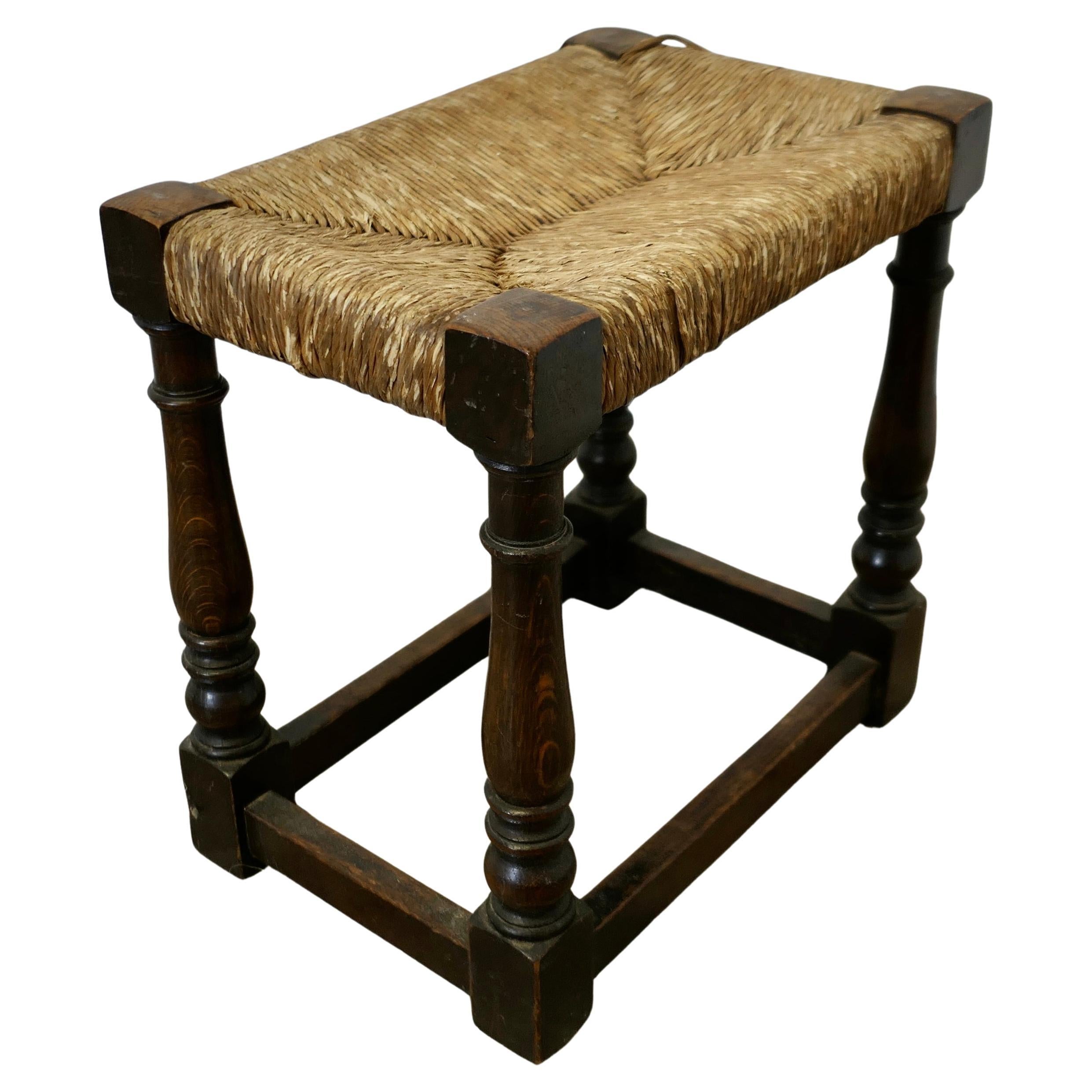 Woven Rush Seated Oak Joint Stool  This is a good Oak Joint or Joined Stool