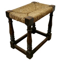 Woven Rush Seated Oak Joint Stool  This is a good Oak Joint or Joined Stool