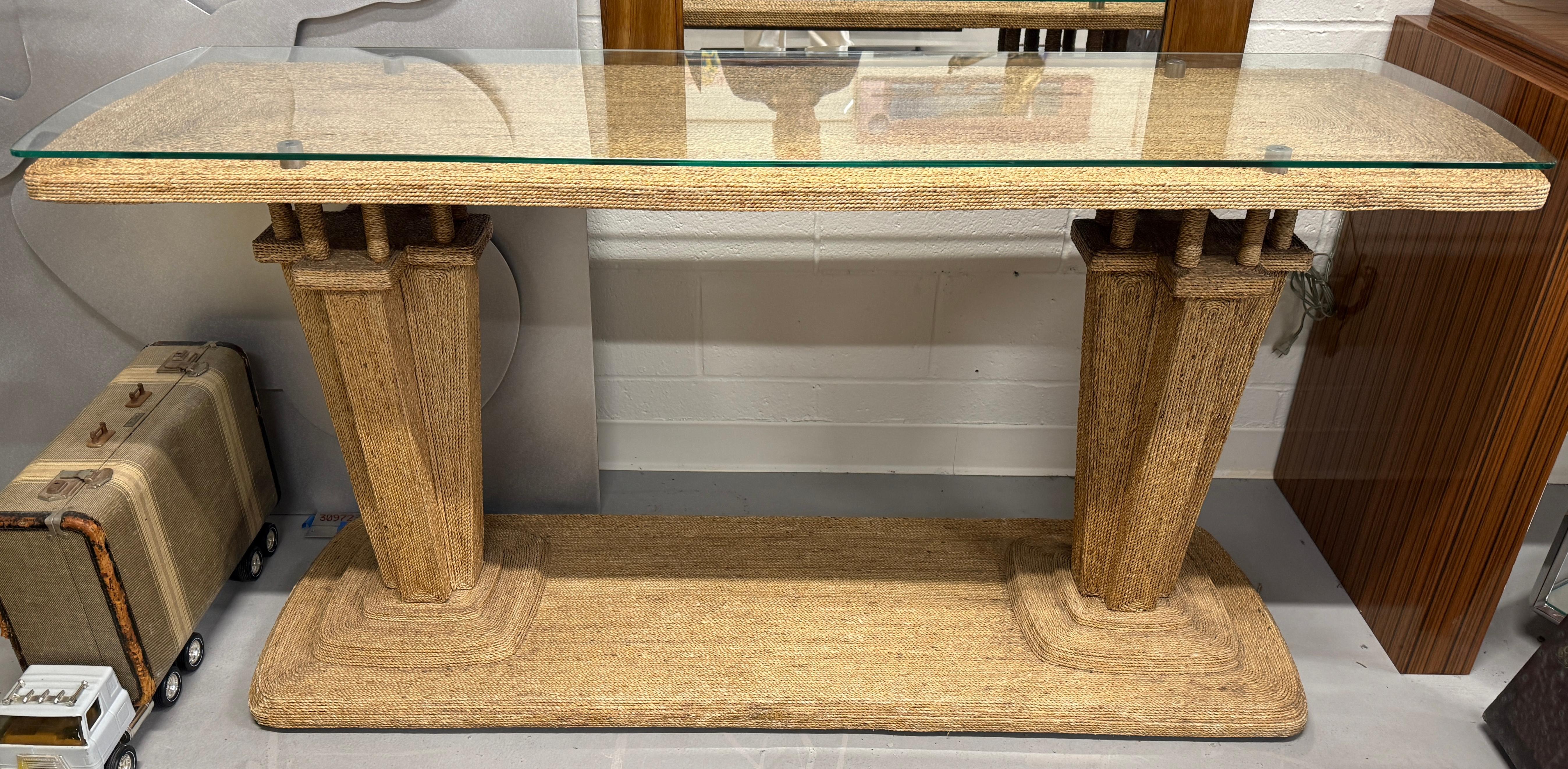 Woven Seagrass Console Table by Century For Sale 13
