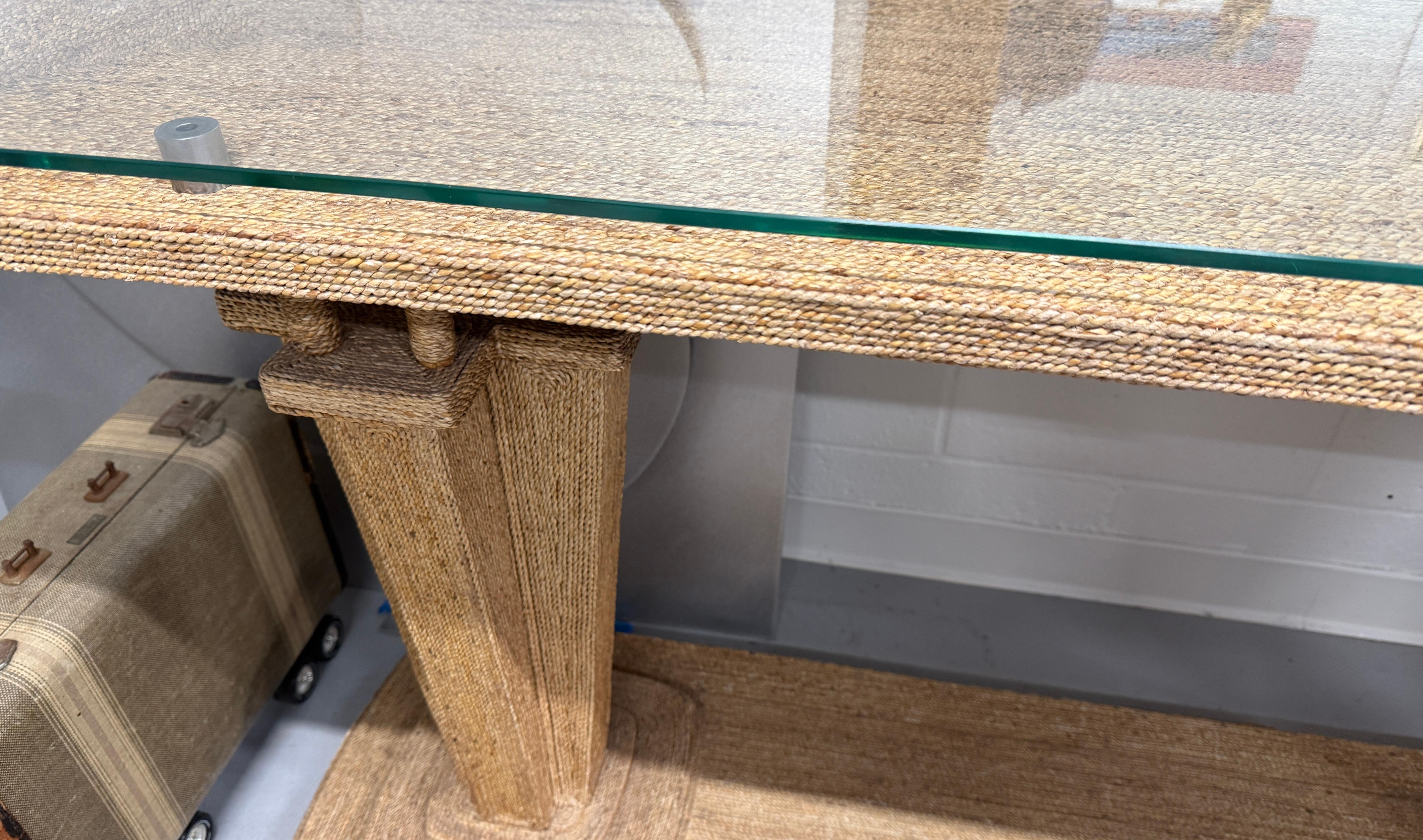 Woven Seagrass Console Table by Century For Sale 14