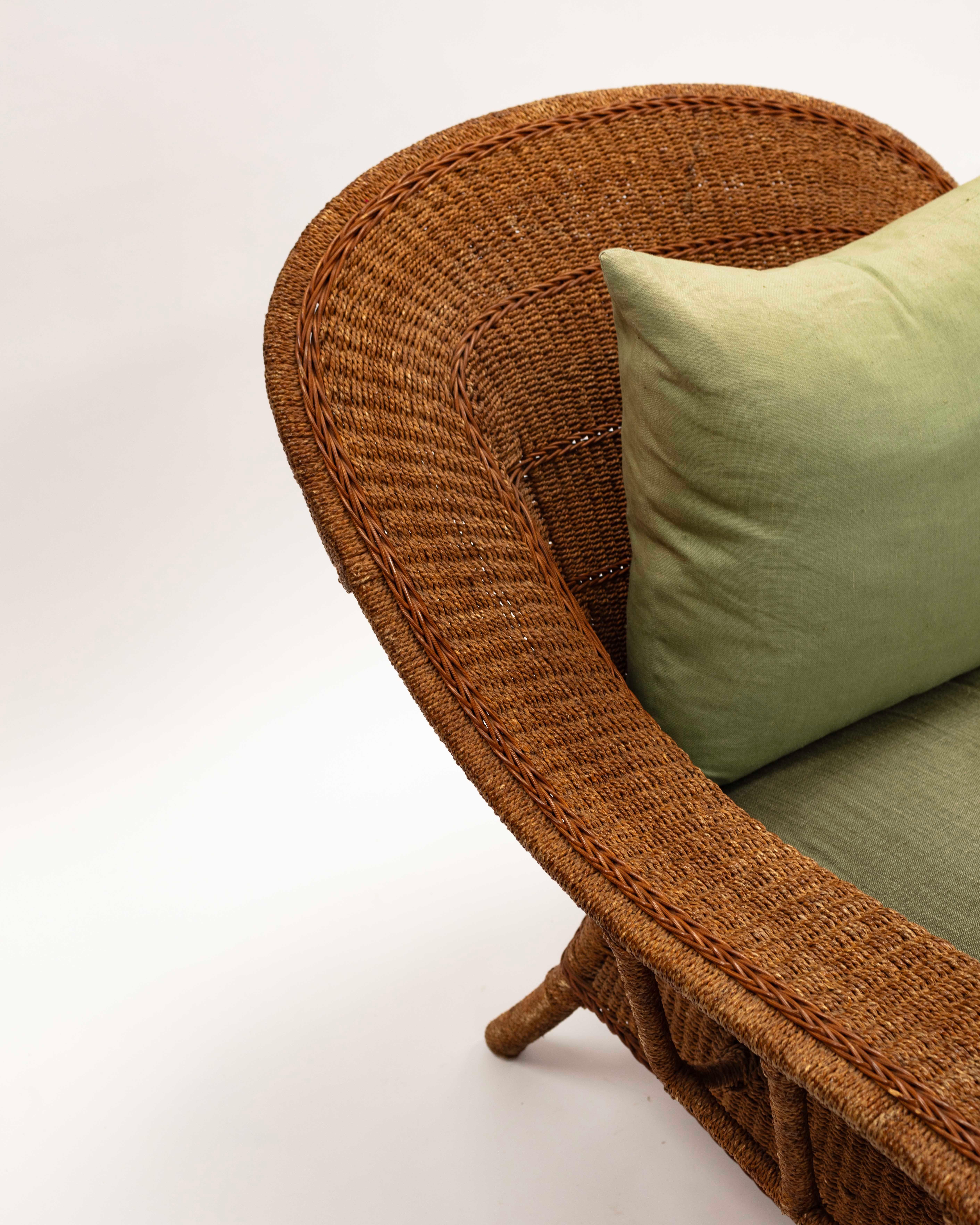 Contemporary Woven Seagrass Large Chair and Ottoman For Sale