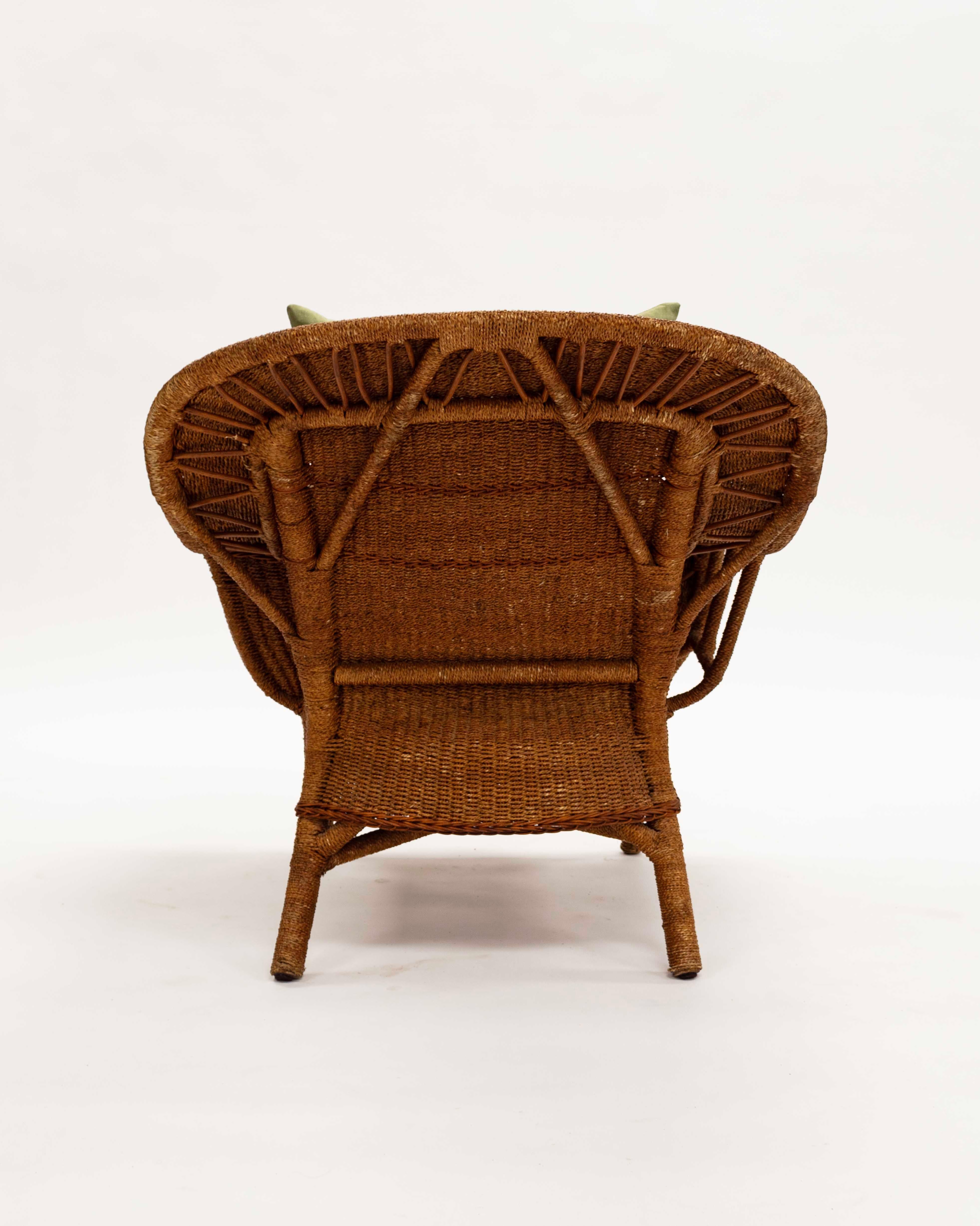 Woven Seagrass Large Chair and Ottoman In Fair Condition For Sale In New York, NY