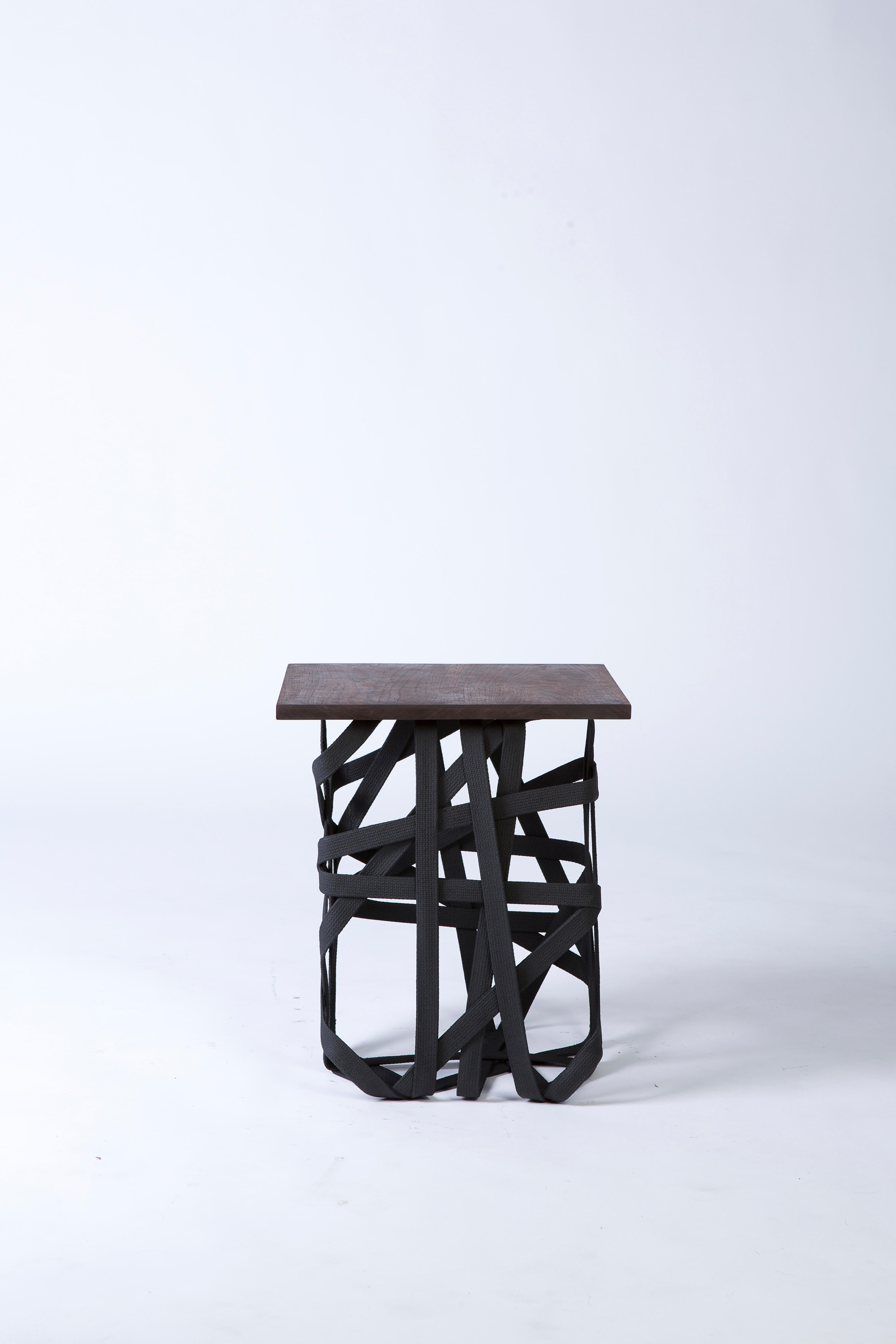 American Contemporary Side Table, Solidified Black Cotton Base with Walnut Surface For Sale