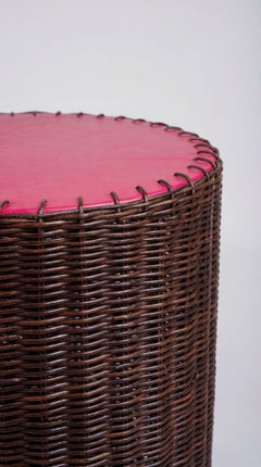 Woven Side Table, Wicker and Leather, by AUSTE OST