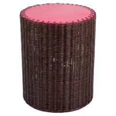 Woven Side Table, Wicker and Leather, by AUSTE OST
