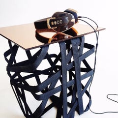 Contemporary Side Table, Solidified Black Cotton Base, Rose-Gold Mirror Surface