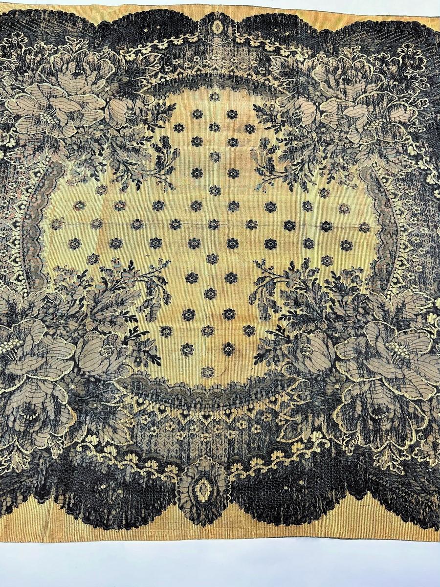 Brown Woven silk fichu with lace decoration - France or Russia Circa 1865 For Sale