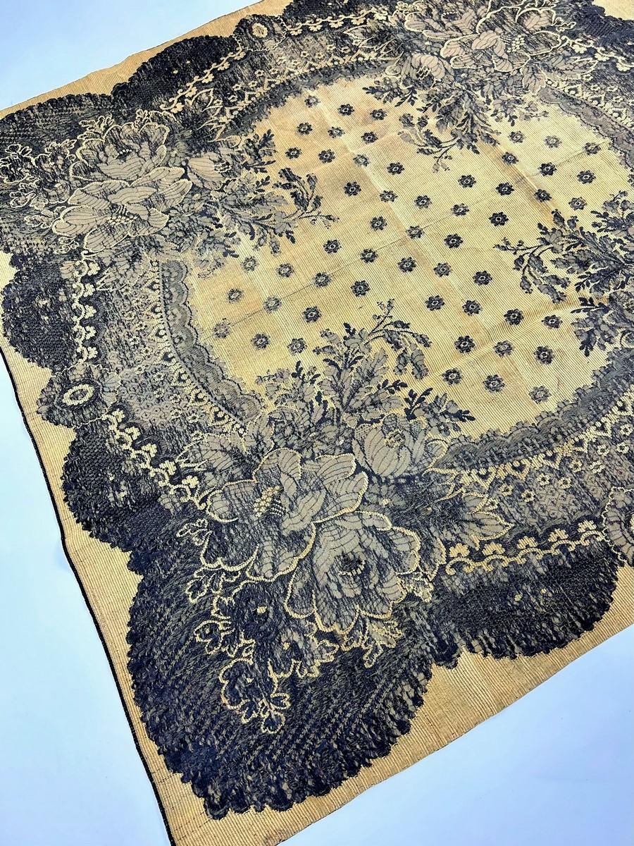 Woven silk fichu with lace decoration - France or Russia Circa 1865 In Good Condition For Sale In Toulon, FR