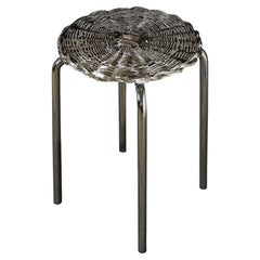 Contemporary Silver-Plated Woven Steel Side Table or Stool by Federica Paoli