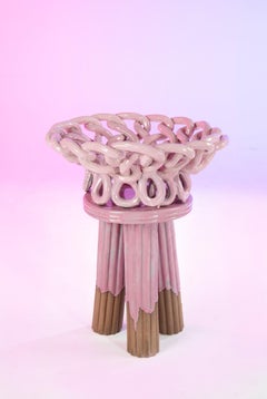 Ciotola in gres intrecciato, smalto rosa, di Milan Pekař e Tereza Sluková