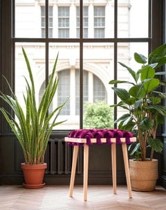 Tabouret tissé en velours Burgandy