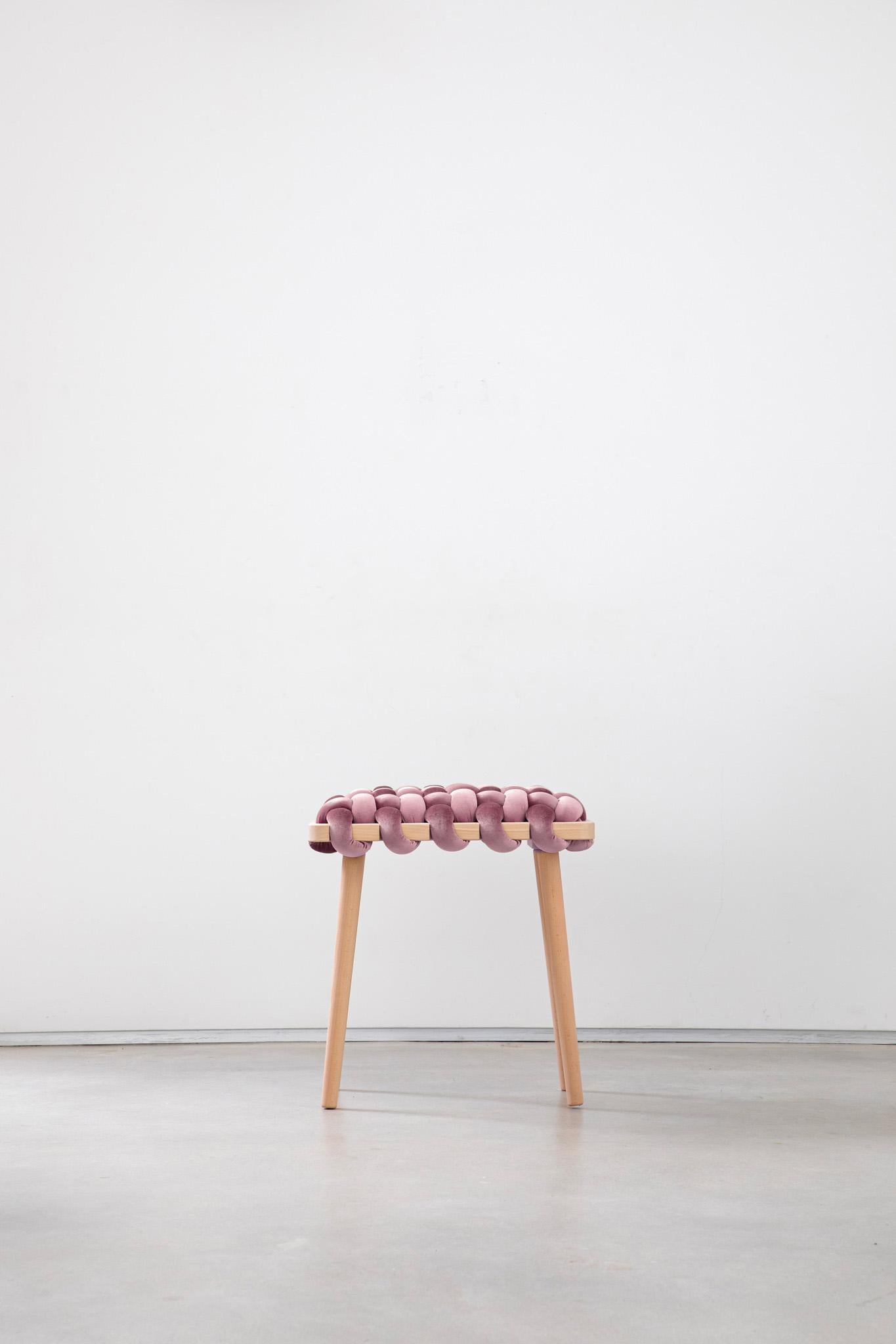 Modern Woven stool in Mauve velvet For Sale