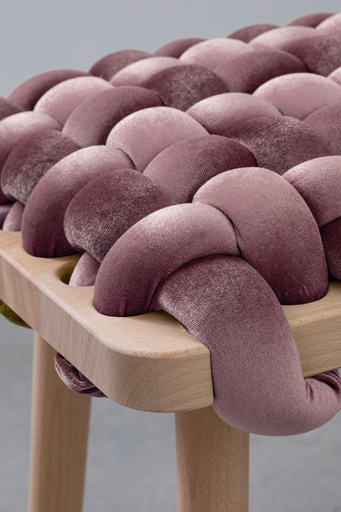 Contemporary Woven stool in Mauve velvet For Sale