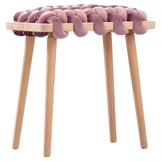 Woven stool in Mauve velvet For Sale