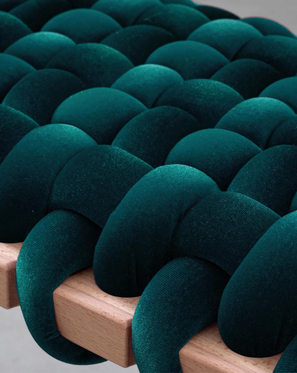 Asian Woven stool in Petrol velvet For Sale