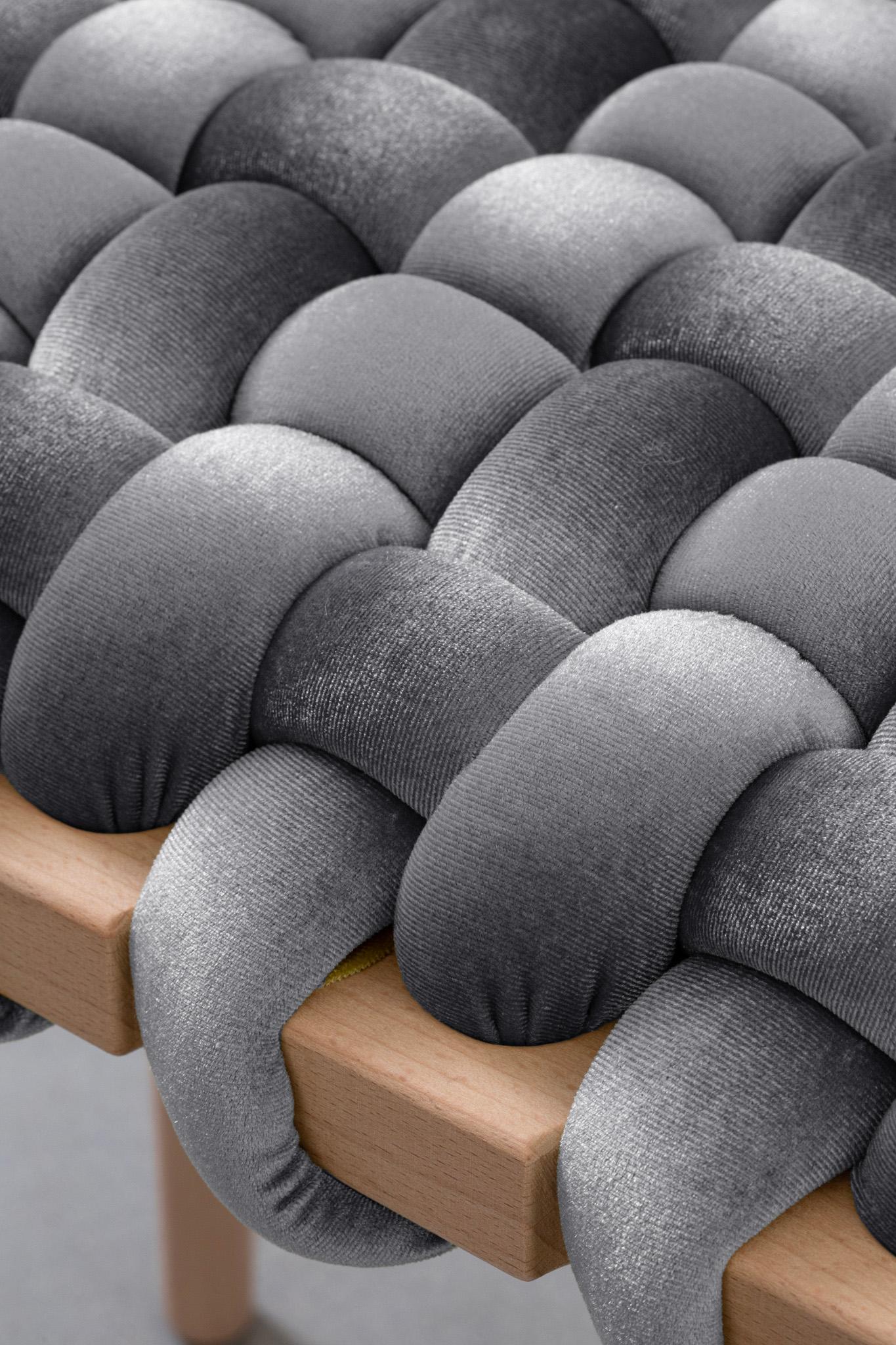 Contemporary Woven stool in Petrol velvet For Sale
