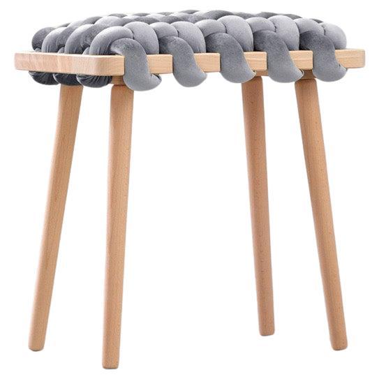 Woven stool in Sterling Grey velvet