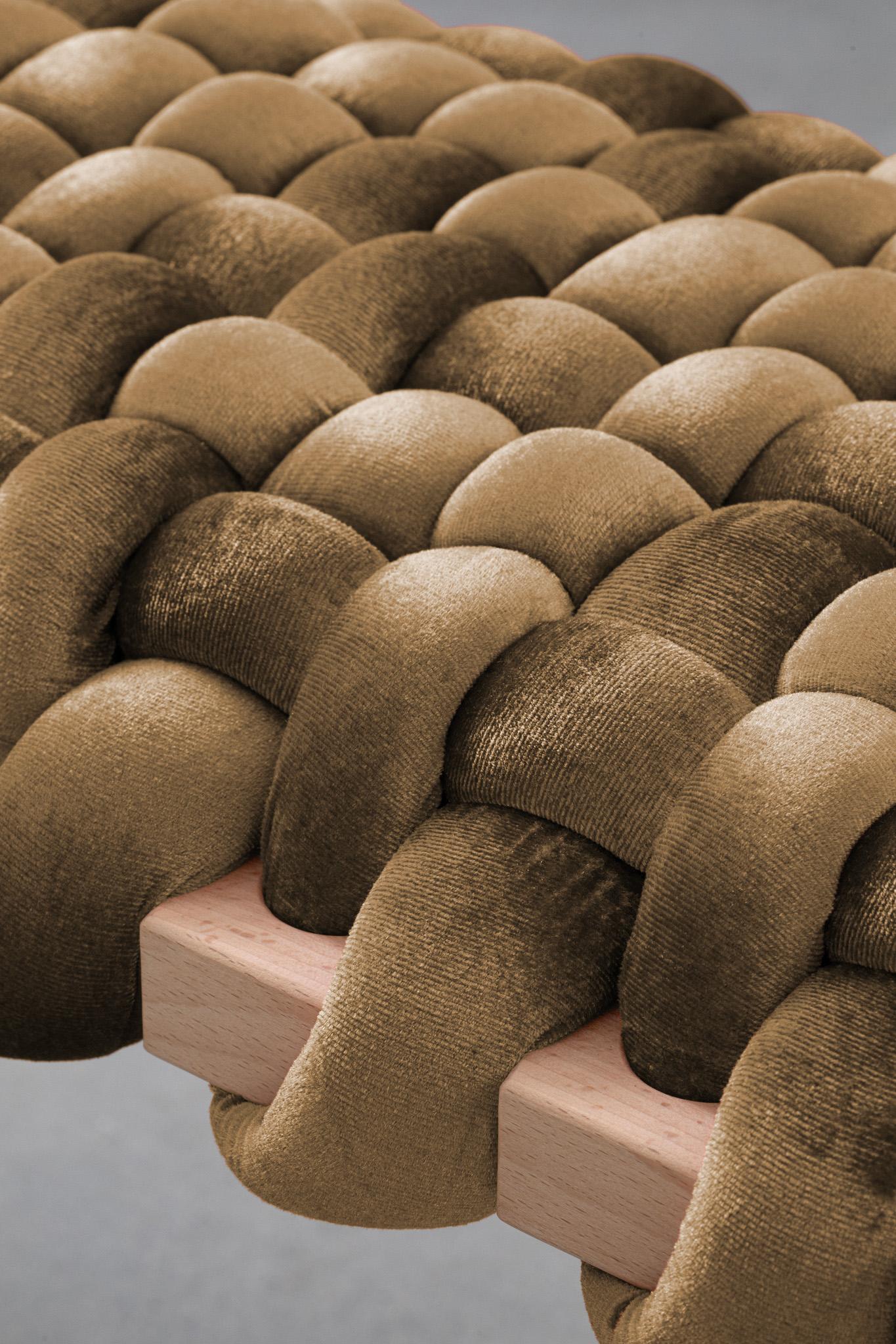 Modern Woven stool in Truffle velvet For Sale