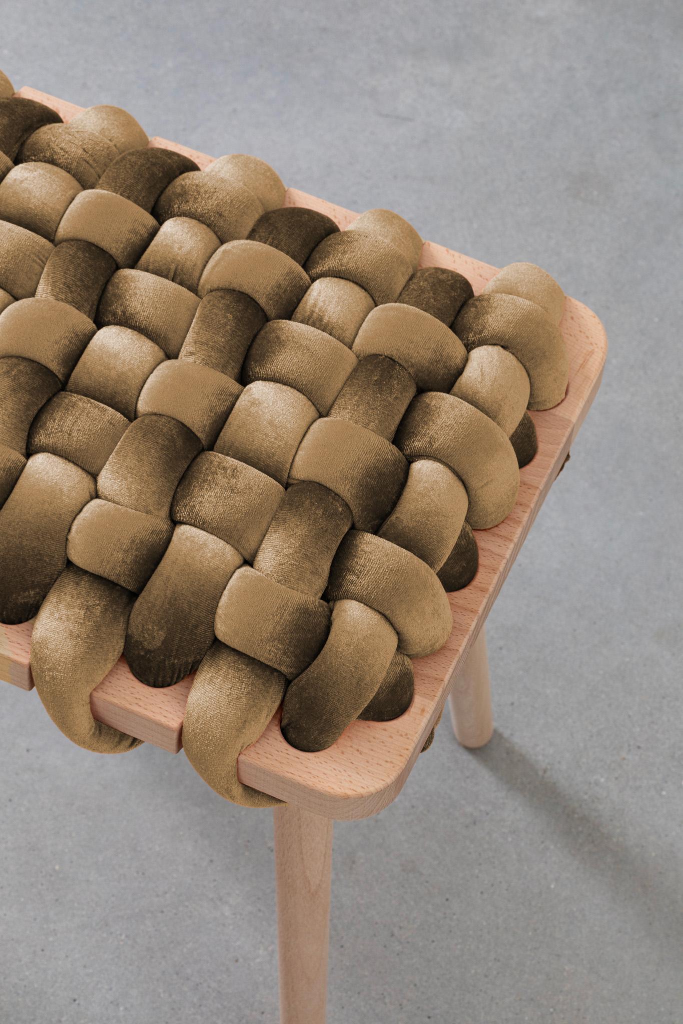 Asian Woven stool in Truffle velvet For Sale