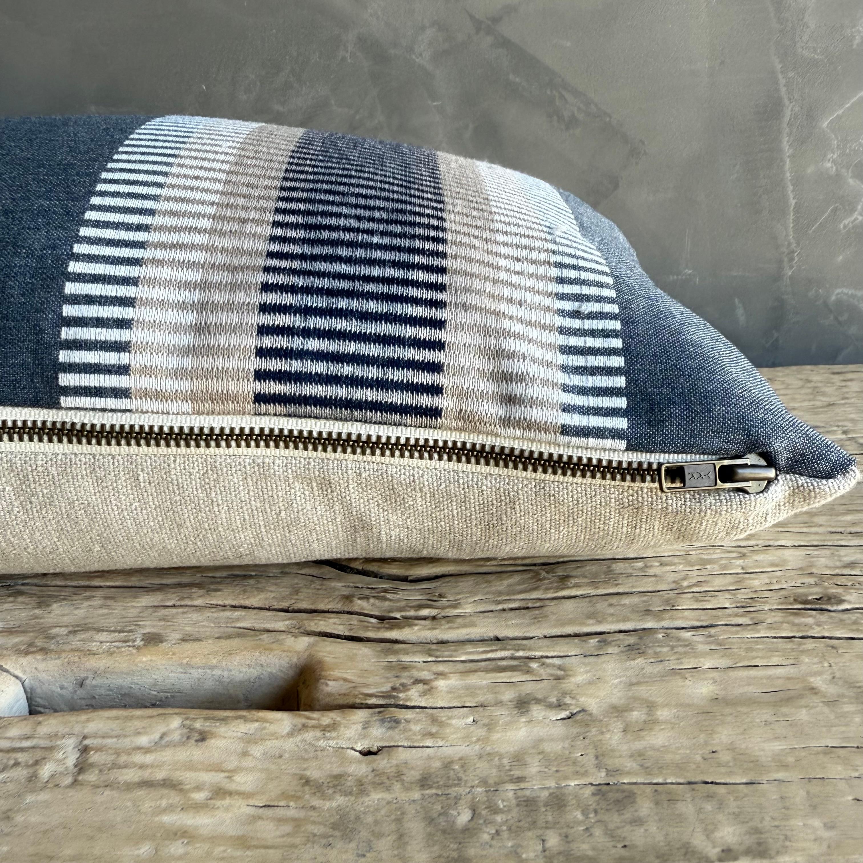 Contemporary Woven Stripe Linen Pillow with Insert For Sale