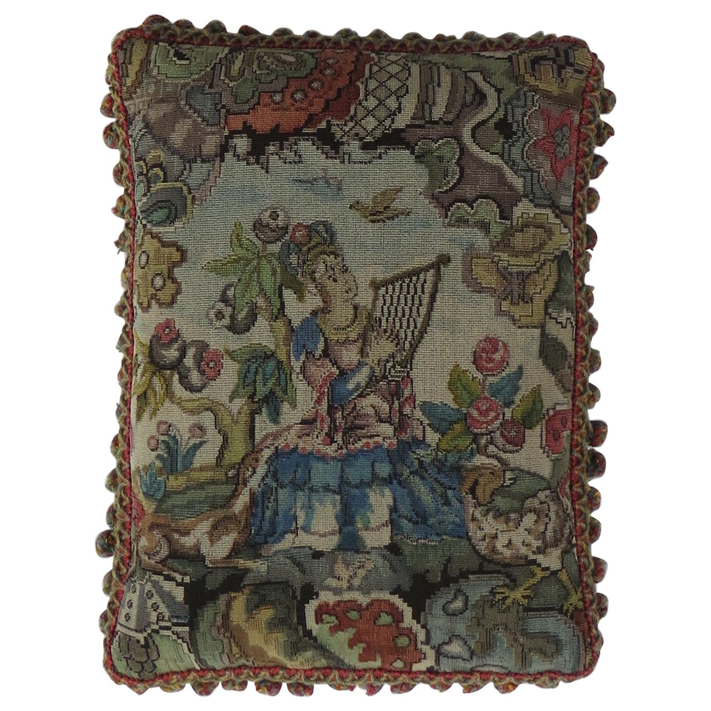 Woven Tapestry Cushion or Pillow in Aubusson style, French, 19th Century