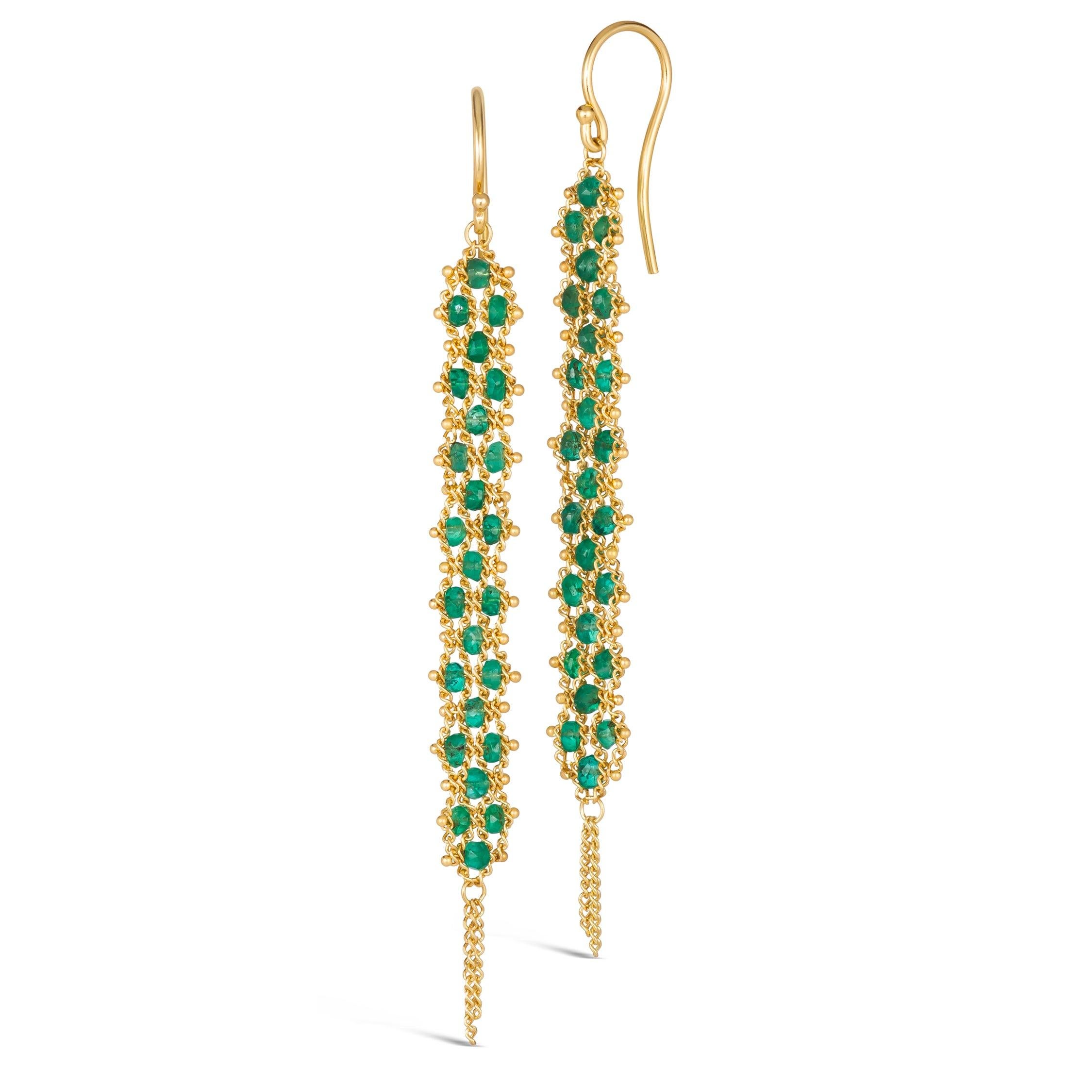Woven Textile Earrings in Emerald In New Condition For Sale In Chapel Hill, NC